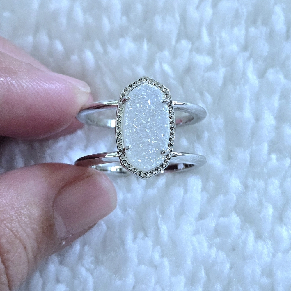 Kendra Scott "Elyse" Double✌️ Band White Iridescent Drusy Ring💍 - Picture 14 of 16